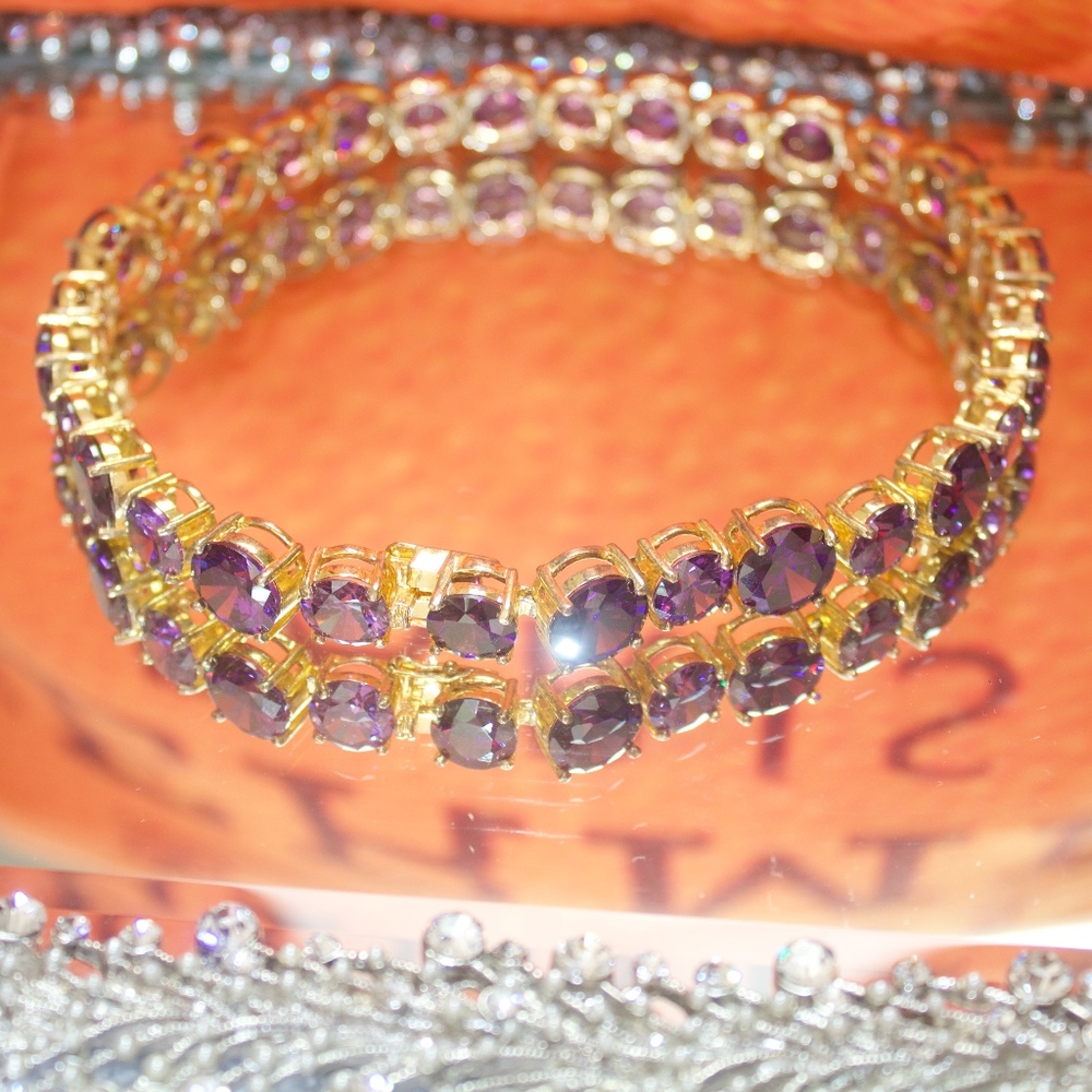 My Gorgeous necklace purple stones on "gold"